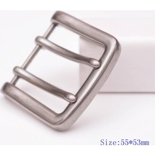 55*53MM Heavy Solid Silver Double Tongue Pin Prong DIY Belt Buckle Fits 39MM Belt Straps