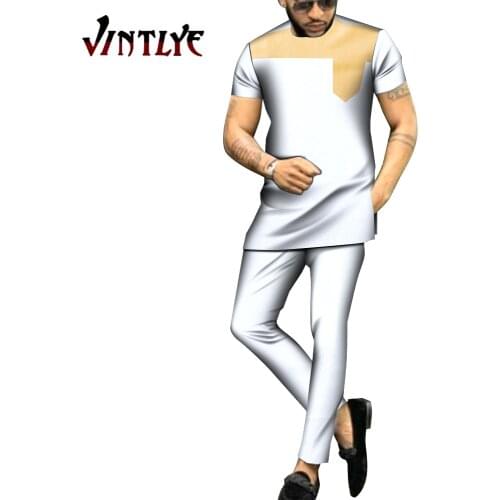 African Clothes for Men Dashiki Outfits 2 Piece Sets Shirt and Pants Agbada Nigerian Robes Suits African Men Outfits WYN1652