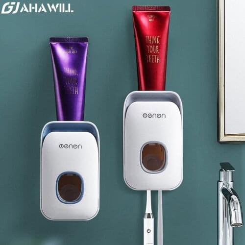 AHAWILL Automatic Toothpaste Dispenser Squeezers Dust-Proof Toothbrush Holder Wall Mount Stand Bathroom Accessories Set