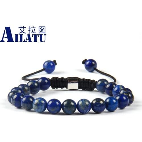 Ailatu Autumn Jewelry 8mm Natural Tiger Eye, Lapis Lazuli, light Green and Blue Aventurine Stone Beads Macrame Bracelet