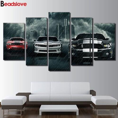 Full square 5 pcs diamond painting rain car mosaic painting round drill 5d diy diamond embroidery icon city night home art