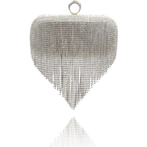 Irregular Rhinestone Fringe Tassel Evening Bag For Women Crystal Knucklebox Phone Makeup Purse Bag Handbag Chain Shoulder Bags