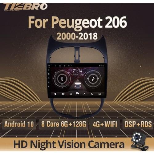 TIEBRO 2 Din Android 10.0 Car Radio For Peugeot 206 2000-2018 Stereo Receiver GPS Navigation Auto Radio DSP Bluetooth Player IGO