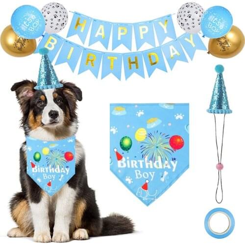 Dog 1st Birthday Bandana Cute Birthday Party Supplies Paper Plates Happy Birthday Banner Flag Hat Balloons for Dog Decoration