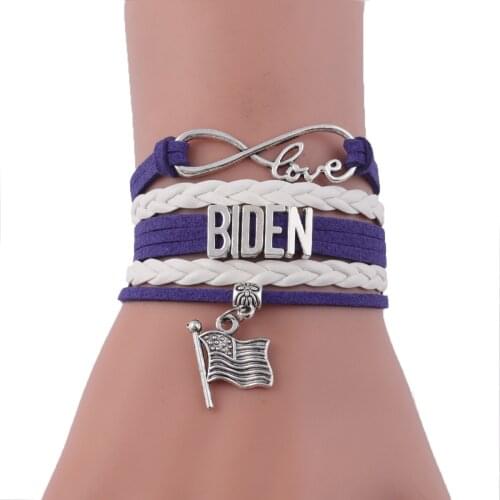 Infinity love Joe Biden bracelet Flag charm leather braid wrap handmade women cheer bracelets & bangles for women men jewelry