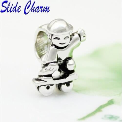 Slide charm Free shipping Sports skateboarders charm beads fit Pandora bracelet