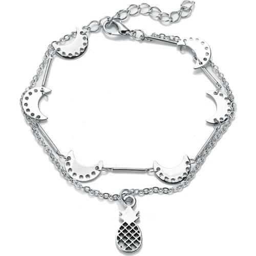 F1988 hanzhishang alloy metal Anklet creative pineapple Moon Pendant Anklet set 2 pieces