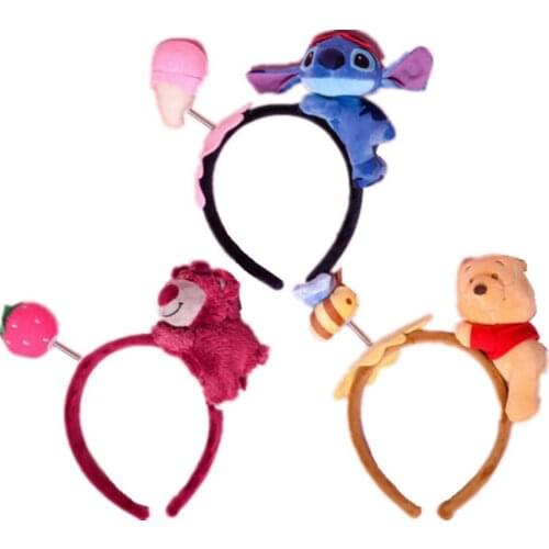 Disney Anime Winnie Pooh Bear Strawberry Bear Plush Doll Stitch Lotso Toy Plush Hairpin Children Lovely Hair Bands Girls Gift