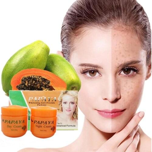 2Pcs/Set Day Cream Night Cream Papaya Whitening Face Cream Anti Freckle Improve Dark Skin Refreshing Face Psoriasis Skin Care