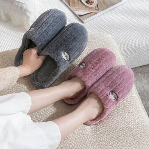 Autumn Winter New Home Plush Cotton Slippers Fashion Solid Color Couple Slippers Comfortable Warm Home Confinement Flat Shoes