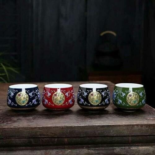 Enamel Gilded Silver Cup Single Cup Kung Fu Tea Set Handmade Ceramics Tea Set 999 Sterling Silver Tea Cup Enamel Master Teacup