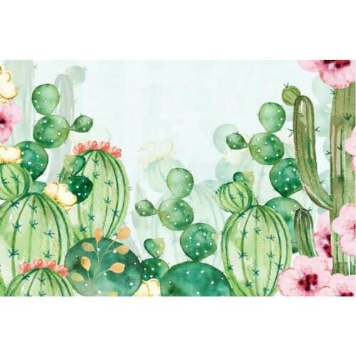 Cartoon Green Cactus Backdrop Holiday Photography Background Celebration Photo Booth Studio Decor