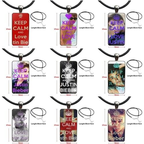 Keep Calm And Love Bieber For ValentineS Day Gift Design Fashion Vintage Glass Women Rectangle Necklace Pendants