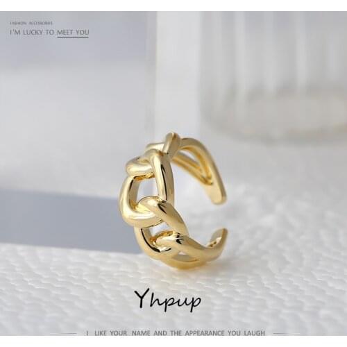 Yhpup Statement Chain Metal Finger Ring for Women Gold Color Adjustable Opening Ring Copper Jewelry Engagement Anillos Mujer