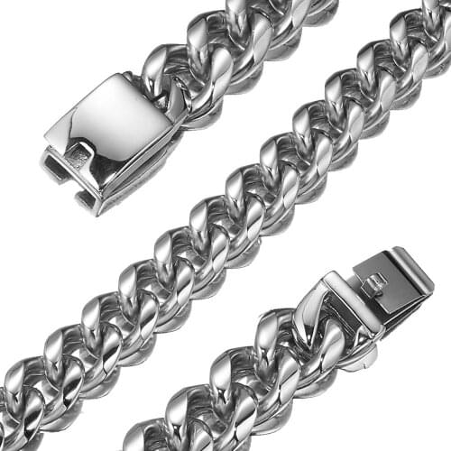 Curb Cuban Mens Chain Necklace 13/15/19mm 316L Stainless Steel Necklace Fashion Jewelry Custom size 7-40inch