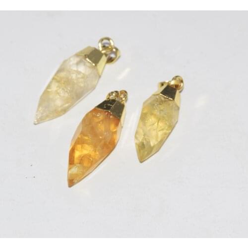 Natural Citrines Crystal Quartz Bullet Pendant 2019 New Gold Cap Top Handmade Face yellow stone pendant for women Jewelry making