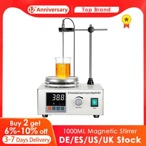 EU Stock 200W 1000ML Magnetic Stirrer with Digital Temperature Display Speed Adjustment Mixer with Heating Plate Stirring Bar