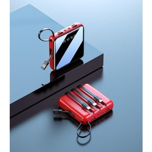 Mini Powerbank 20000mAh For iPhone 11 X Xiaomi Power Bank Built in Cable Portable Charger External Battery Poverbank with Light