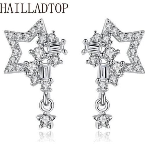 Fashionable Stud Earring With CZ Diamonds Lady Earring Temperament Pentagram Rhinestone Lovely Princess Style Top Quality