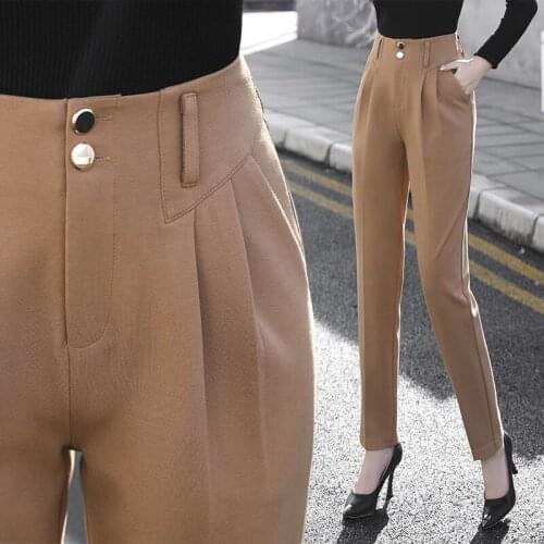 Fall Winter Suits Pants For Women Korean Style Khaki Double Button Loose Big Size Female Feet Pant Front Pleated Quality Trouser