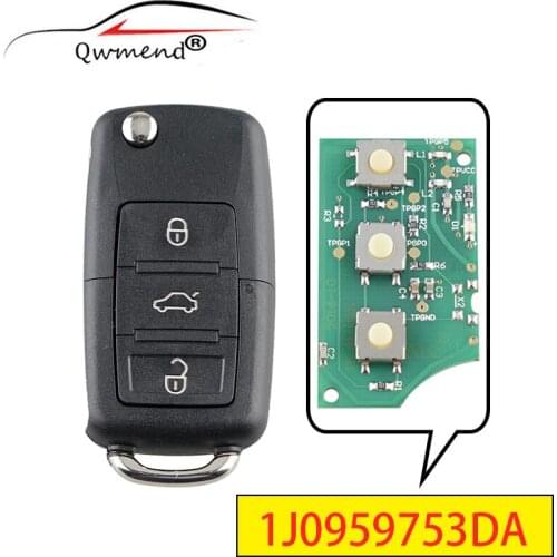 QWMEND for VW Key 434.4Mhz ID48 Chip Smart Remote Car Key for VW Golf Passat Polo Jetta Touran Bora Sharan 3 Buttons 1J0959753DA