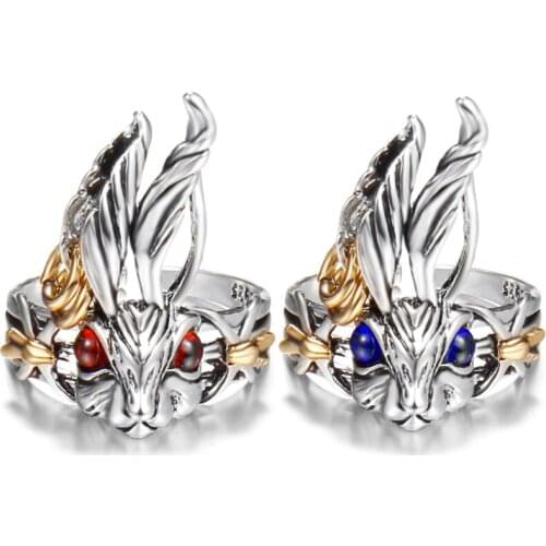 Retro Creative Crystal Alloy Hip Hop Trend Men Ring Big-eared Red-eyed Rabbit Ring Ins Open Ring Boho Rings Boho Bunny Rings
