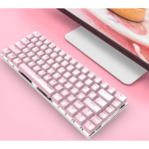Pink Gaming Wired Keyboard 82 Keys Mini Compact 82 Keys Layout White Backlit Keyboard for Desktop Gamer Daily Use