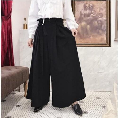 S~5XL! Customized New Mens Black Wide Leg Pants Japan Harajuku Kimono Fashion Casual Loose Harem Trousers Male Skirt Pants