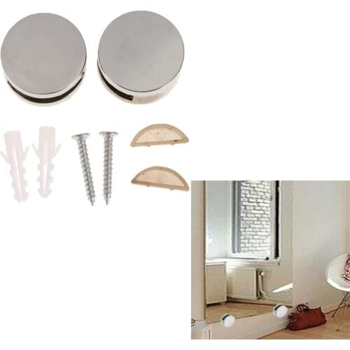 With Screws~Brushed Nickel Alloy Round Glass Mirror Mount Holder Clip Clamp Bracket
