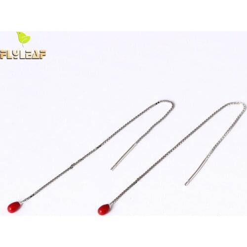 Flyleaf 100% 925 Sterling Silver Red Drop Glaze Matches Long Tassel Drop Earrings For Women Fashion Lady Jewelry
