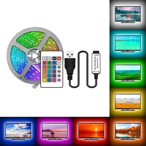 LED Strip 5V LED USB Lamb SMD5050 RGB1M 2M 3M 4M 4M 5M Led Lights Desk Screen TV Background Lighting USB Cable 24 Key Control