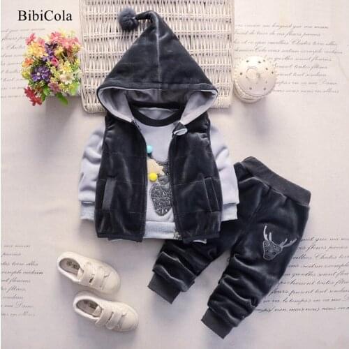 Boys Girls Christmas Warm Set Winter Cartoon Kids Thickening Hooded Vest+Sweater+Pant 3pcs Sport Suits Children Clothing