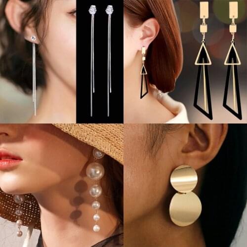 Korean New Geometric Long Tassel Dangle Drop Earrings For Women Vintage Acrylic Big Statement Gold Earings Wedding Party Gift