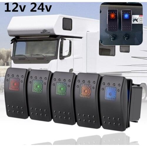 Waterproof Bar Rocker Switch Car Boat Marine 12V 24V Button 5 Pin LED Light Lamp On Off Taillight Reverse Toggle Switch