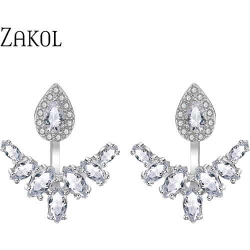 ZAKOL Unique Teardrop Cubic Zircon Earrings Jackets Trendy White Color Wings Earrings For Charm Women Girl Jewelry FSEP396