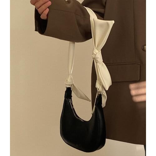 Cute Bow Women Small Shoulder Bag Fashion Design Ladies Portable Underarm Bags PU Leather Cool Girls Purse Hobos Armpit Handbags