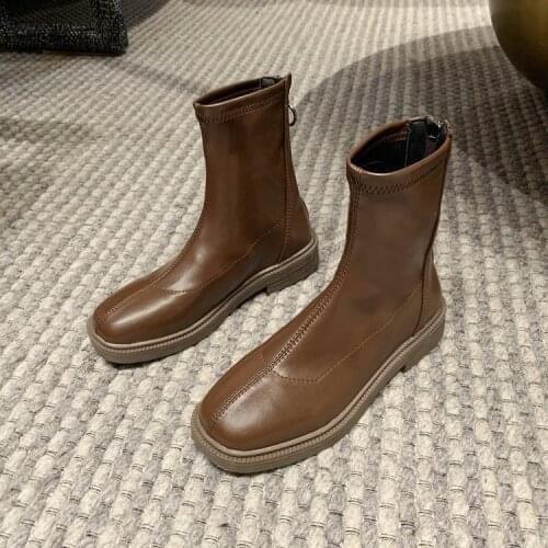 2021 New Ankle Boots for Women Thick Bottom Round Toe Genuine Leather Boots Black Brown All-match Botas Feminina platform Shoes