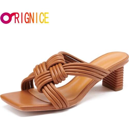 Orignice 2021 Geometric Narrow Band Cross Slipper Square Peep Toe Slip on High Heel Sandals Women Summer Elegant Outdoor Shoes
