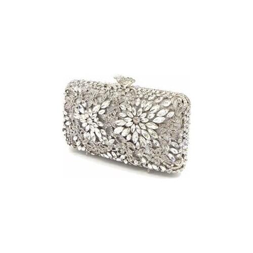 Women Flower Gold Crystal Rhinestones Handbags Ladies Wedding Party Evening Metal Box Clutch Shoulder Bag Bolsa Feminina Pequena