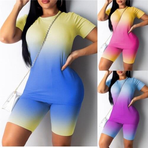 Imcute Women Sports Suit 2PCS/Set Neon Top Short Pants Workout Clothes Tracksuit Fashion Summer Outfit Ladies Casual 2 Piece Set