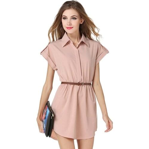 Women Shirt Dress 2017 New Summer Vintage Solid Elegant Dress Casual Office Dresses With Belt Plus Size Slim Vestidos AB237
