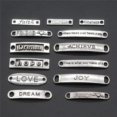 10pcs Love Dream Faith Courage Kindness Hope Connector Charm Jewelry Accessories Antique Silver Color For Bracelet Making