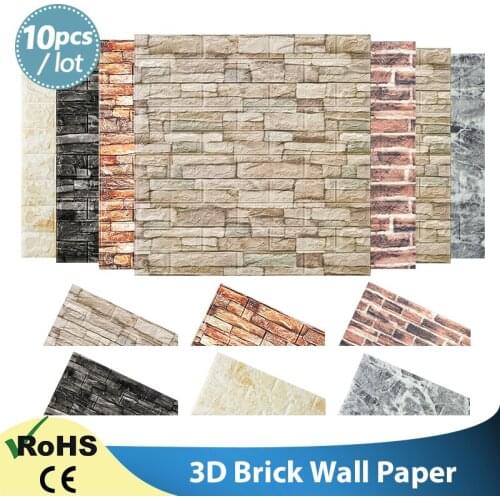 10pcs 3D Wallpaper DIY Brick stone pattern Self-Adhesive Waterproof Wall Stickers Kitchen Backsplash Bathroom decoration
