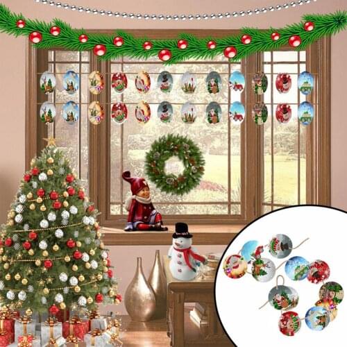 12Pcs Round Wooden Christmas Pendant Christmas Tree Pendant Hanging Ornament 2021 Christmas Decoration 2022 New Year Decor