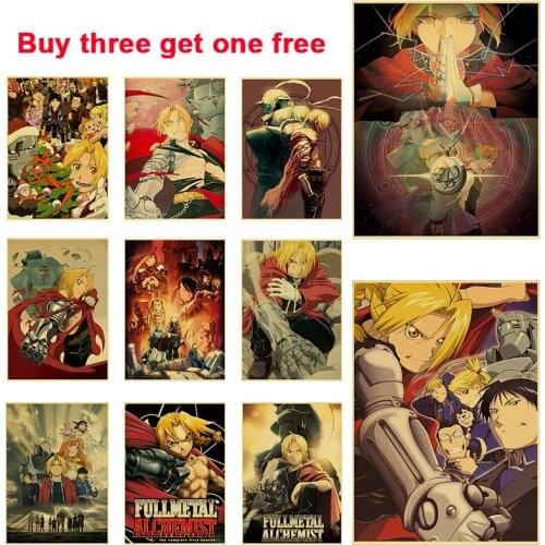 A3 A4 Japanese Animation Steel Alchemist Poster Animation Retro Brown Paper Poster Bar Cafe Living Room Study Bedroom Decoration