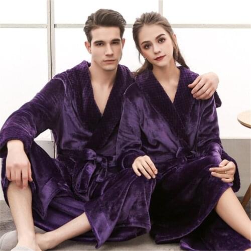 Bathrobe bathrobe autumn and winter large size flannel couple pajamas ladies pajamas new thickened and lengthened women robe