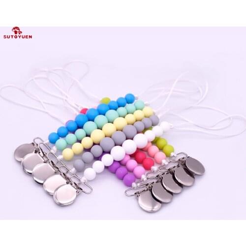 NEW Silicone Beads Baby Pacifier Chain Dummy Clips Personalised Colorful DIY Pacifier Clip Holder Baby Teething Soother Chew Toy