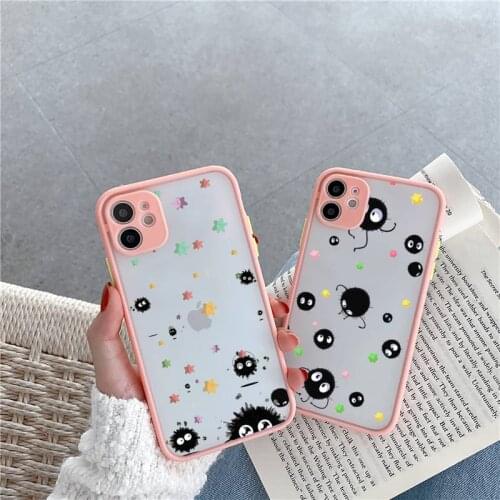 Ghibli Spirited Away Soot Totoro Phone Case For iPhone 12 11 Mini Pro XR XS Max 7 8 Plus X Matte transparent Pink Cover