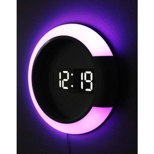 3D LED Digital Wall Clock Alarm Mirror Hollow Watch Table Clock 7 Colors Temperature Nightlight For Home Living Room Decorations