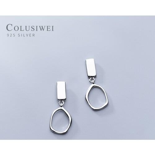 Colusiwei Genuine 925 Sterling Silver Simple Geometric Drop Earrings for Women Irregular Square Earrings Fashion Jewelry